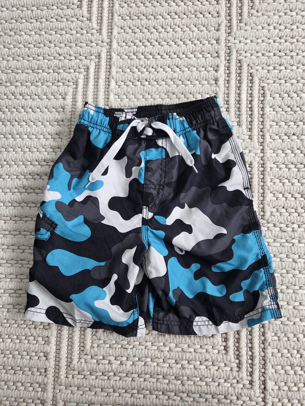 Boys Blue Black White Camo Swim Trunks